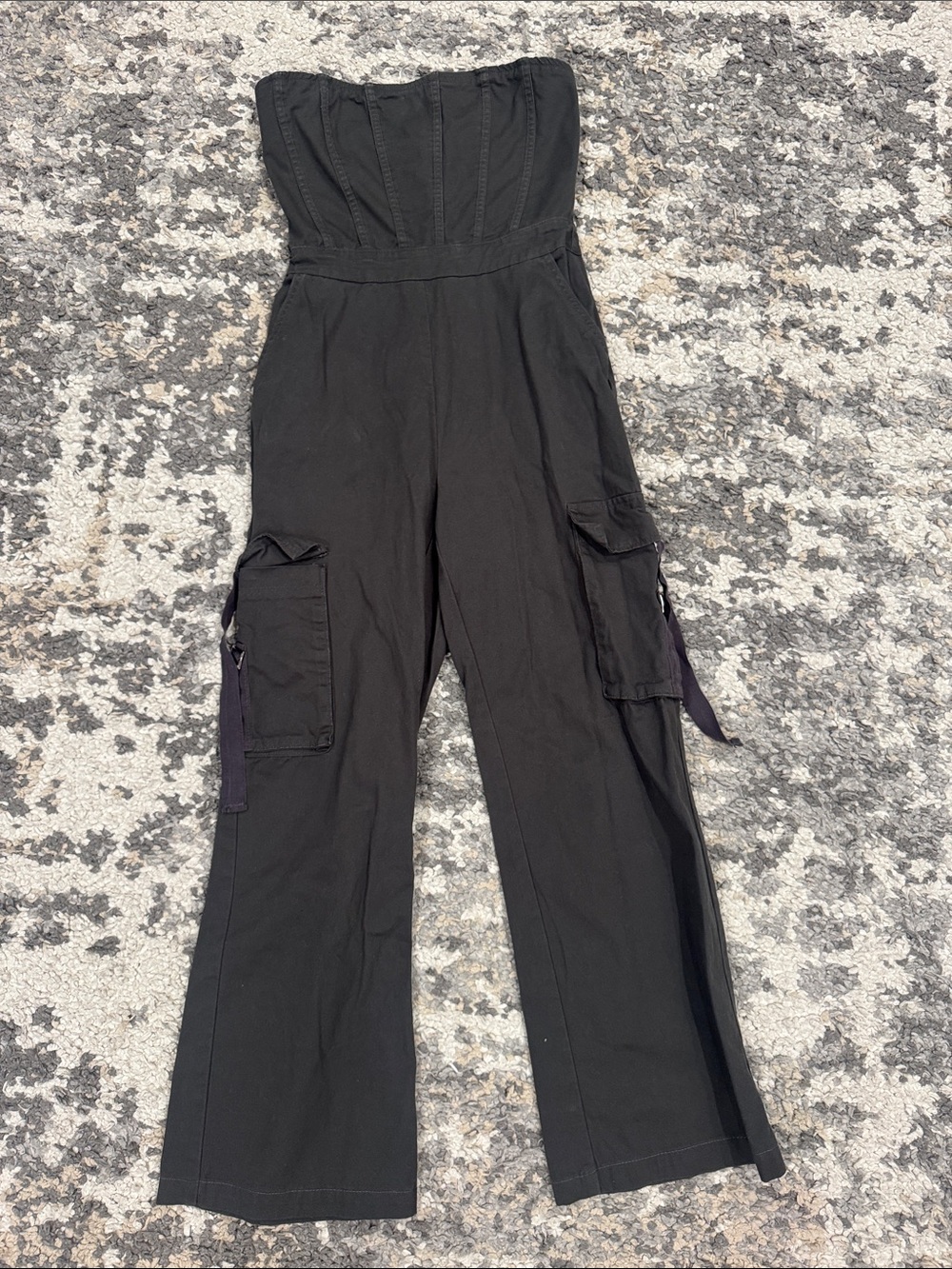 Dark Gray Strapless Cargo Jumpsuit